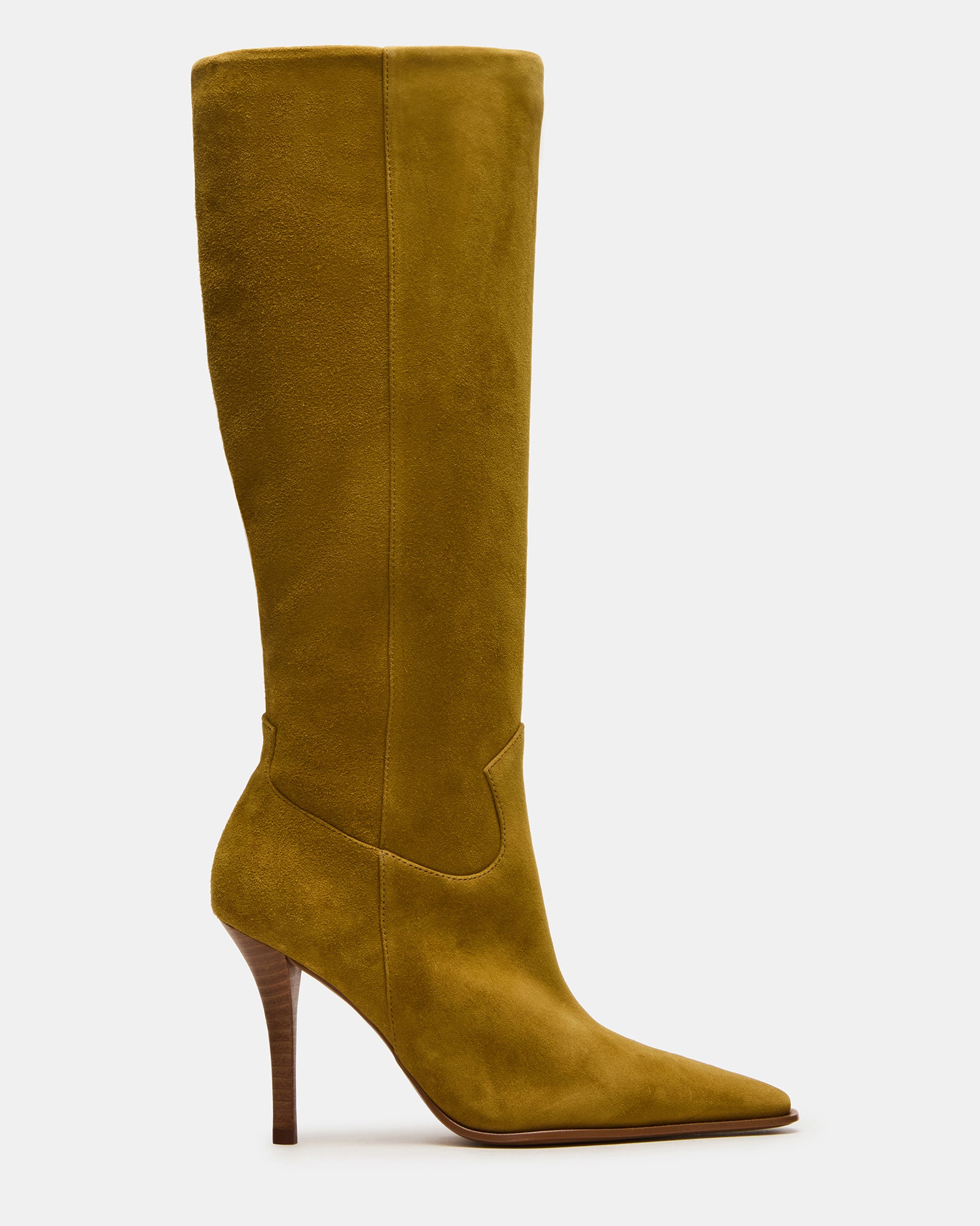 WESCOT Olive Suede Square-Toe Knee-High Heeled Women's Boot