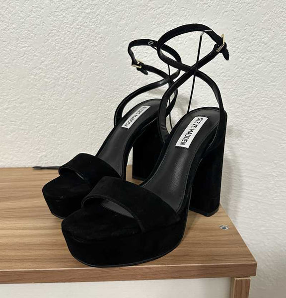 Steve Madden Lessa Platform Ankle Strap Sandal Black Suede, Women's, Size: 8