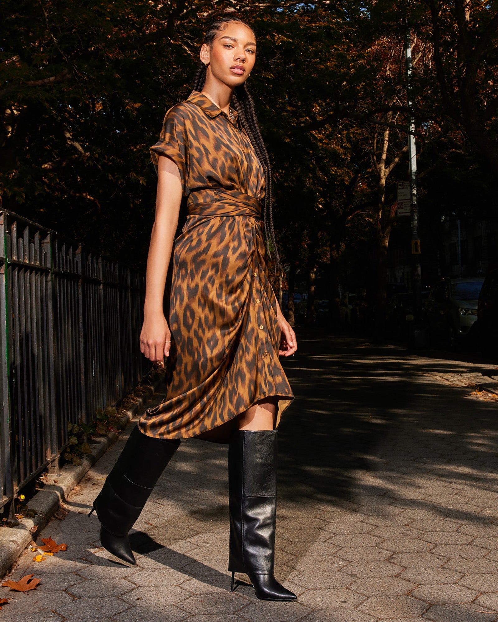 TORI Leopard Button Up Collared Midi Dress – Steve Madden