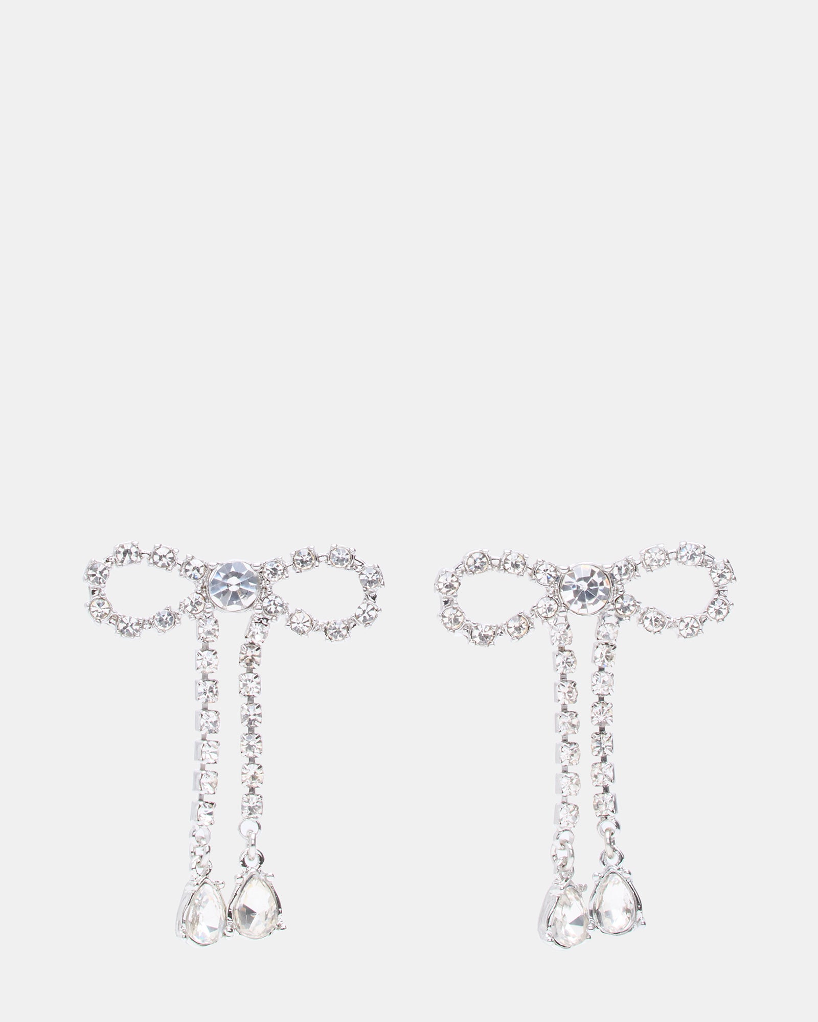 RHINESTONE BOW EARRINGS SILVER Women's Embellished Bow Post-Back Earrings | Steve Madden