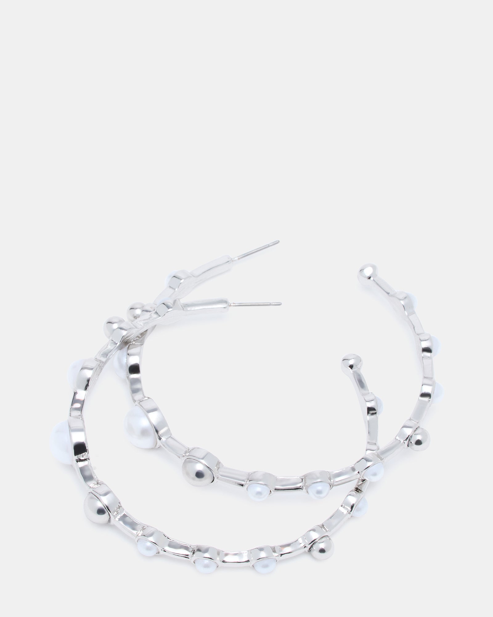 PEARL HOOP EARRINGS SILVER Women's Pearl Embellished Hoop Earrings | Steve Madden