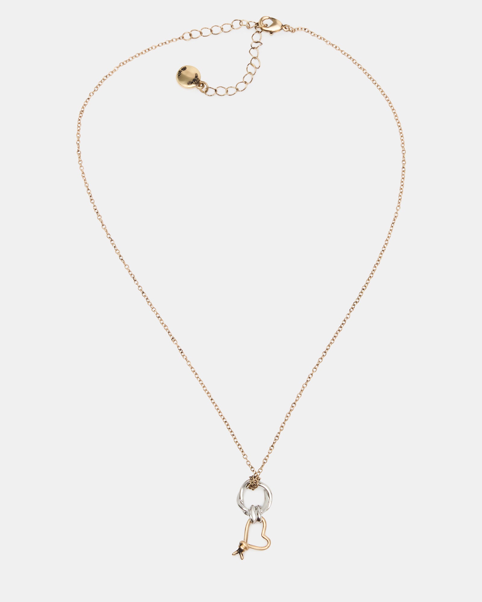 TWO TONE KNOT HEART PENDANT Necklace Double Knot Chain Necklace | Steve Madden