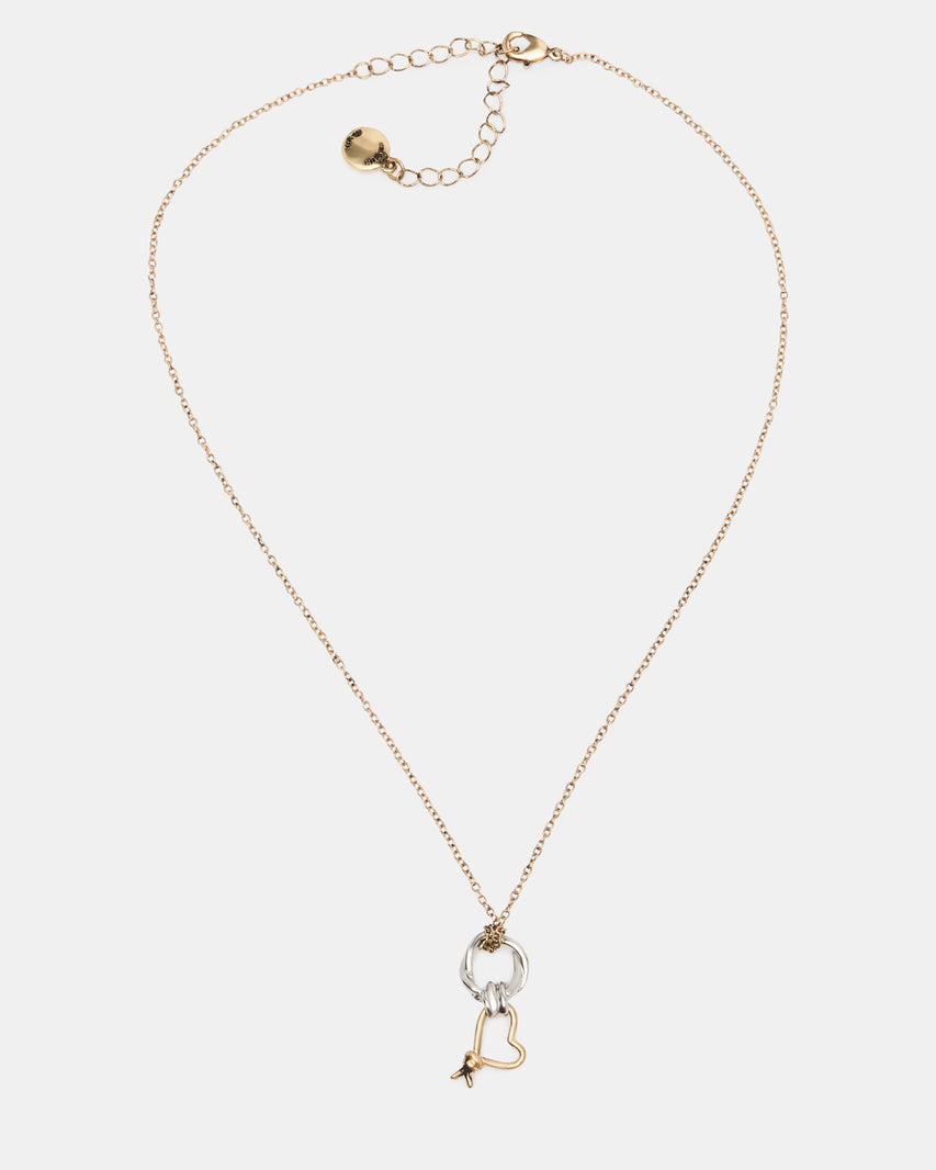TWO TONE KNOT HEART PENDANT Necklace Double Knot Chain Necklace | Steve Madden