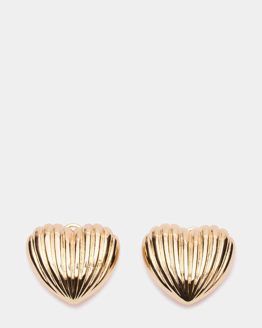 RIBBED HEART EARRINGS GOLD Sculpted Grooved Women's Earrings | Steve Madden