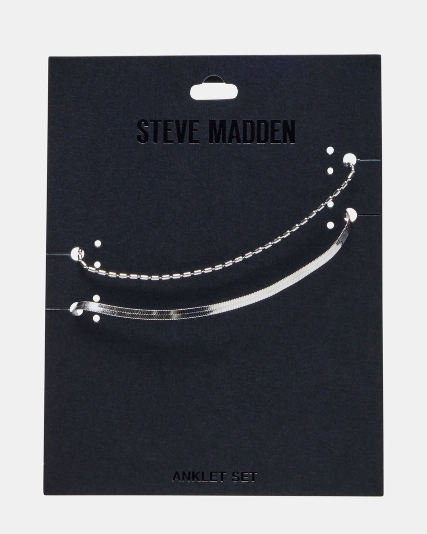 HERRINGBONE CHAIN ANKLET SET SILVER Women's Anklet | Steve Madden