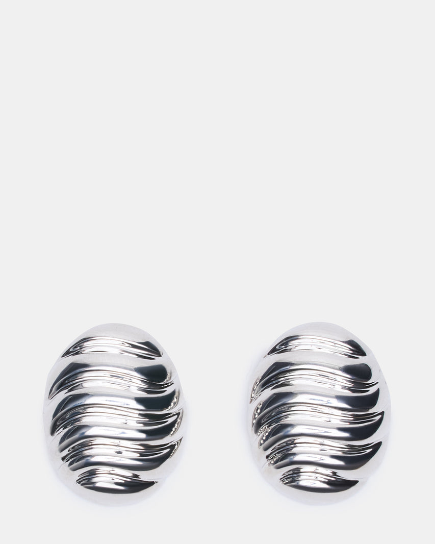 GROOVED CIRCULAR STUD EARRINGS SILVER Women's Sculpted Grooved Stud Earrings | Steve Madden