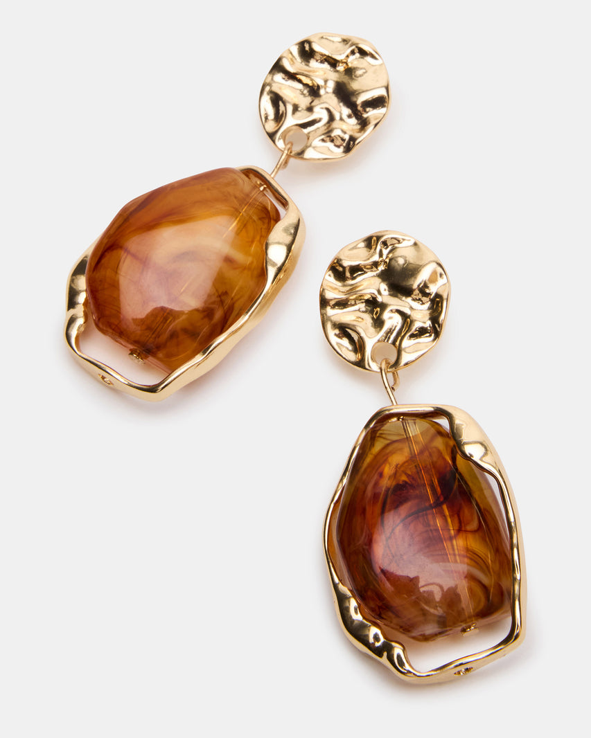 STONE DOUBLE DROP EARRINGS BROWN - view 2