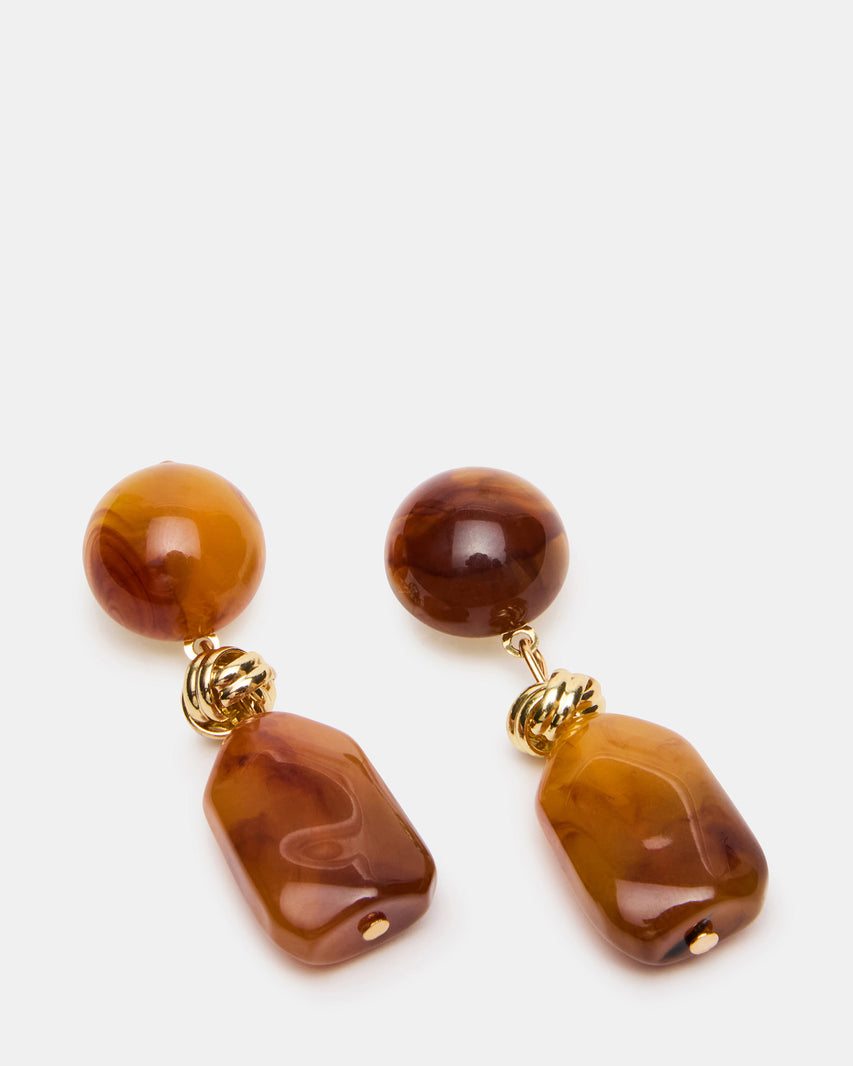 CHUNKY RESIN DOUBLE DROP EARRINGS BROWN - view 2