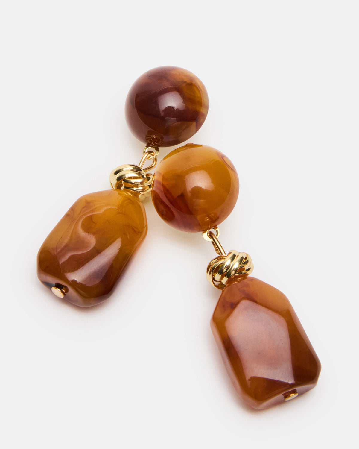 CHUNKY RESIN DOUBLE DROP EARRINGS BROWN - view 3