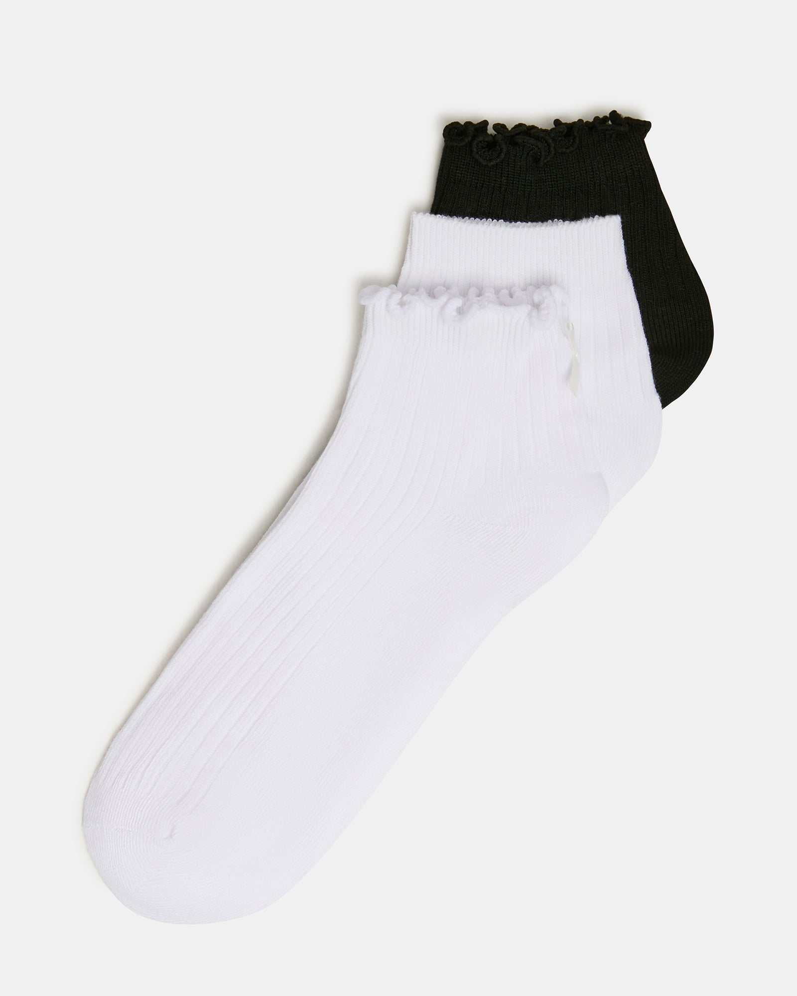 3 PACK EMMA LETTUCE EDGE SOCKS WHITE/BLACK Women's Anklet Socks | Steve Madden