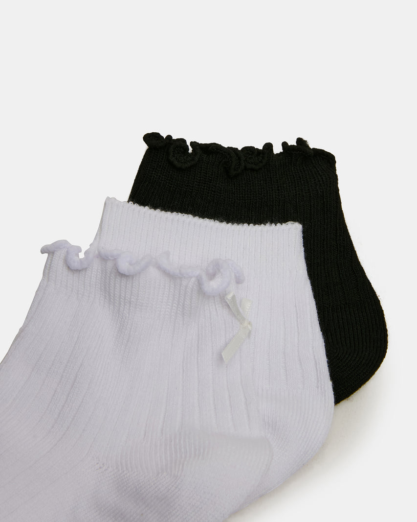 3 PACK EMMA LETTUCE EDGE SOCKS WHITE/BLACK