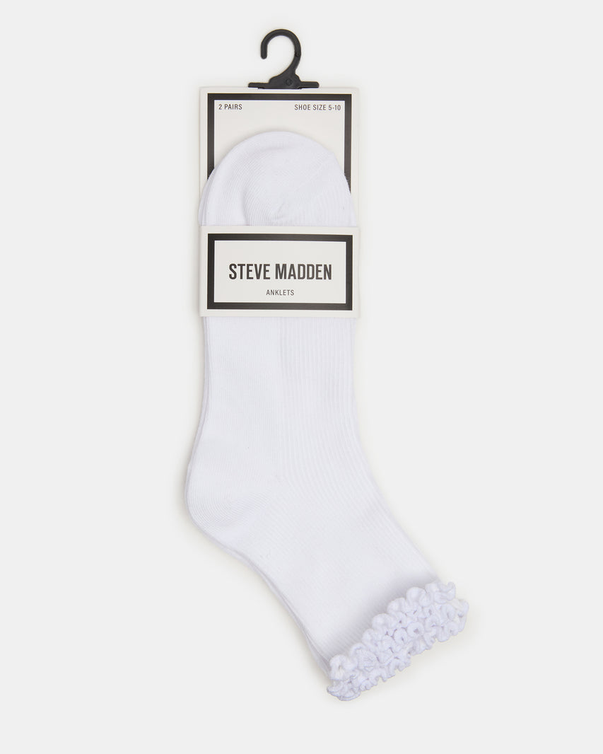 2 PACK LETTUCE EDGE RIB ANKLET SOCKS WHITE - view 3