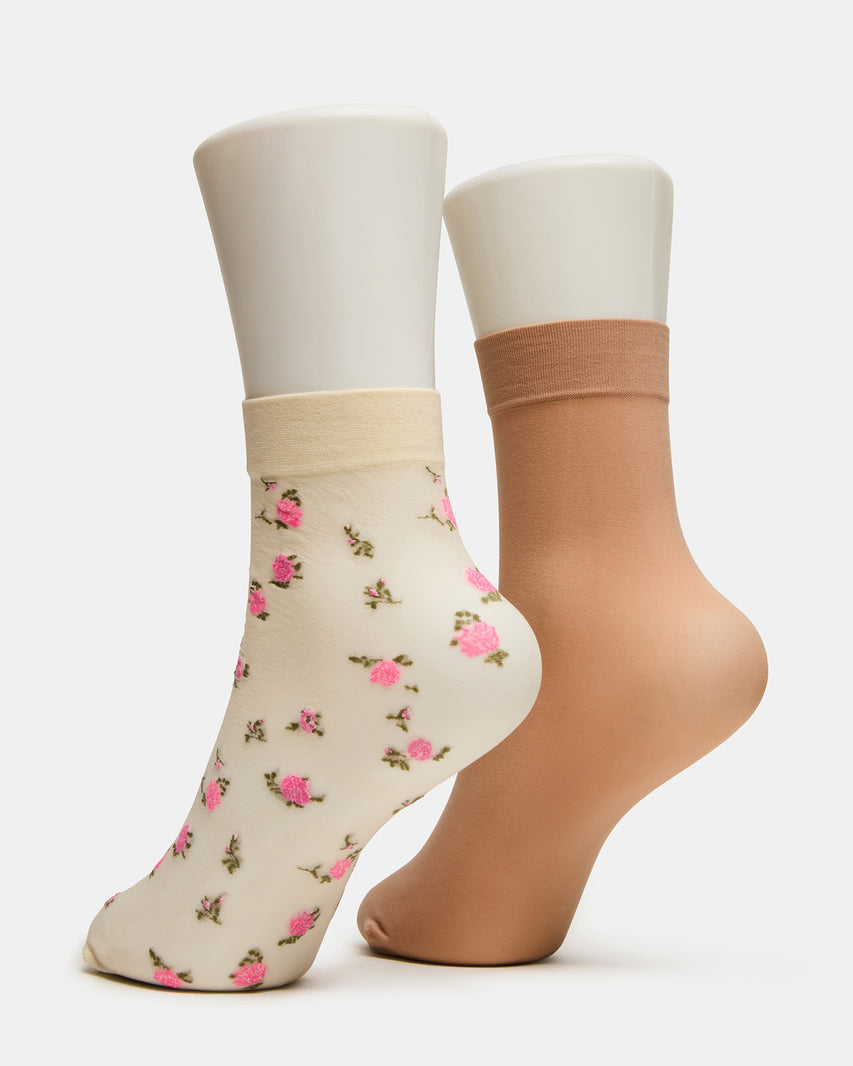 2 FLOWER PACK SHEER ANKLET SOCKS VANILLA Women's Anklet Socks | Steve Madden