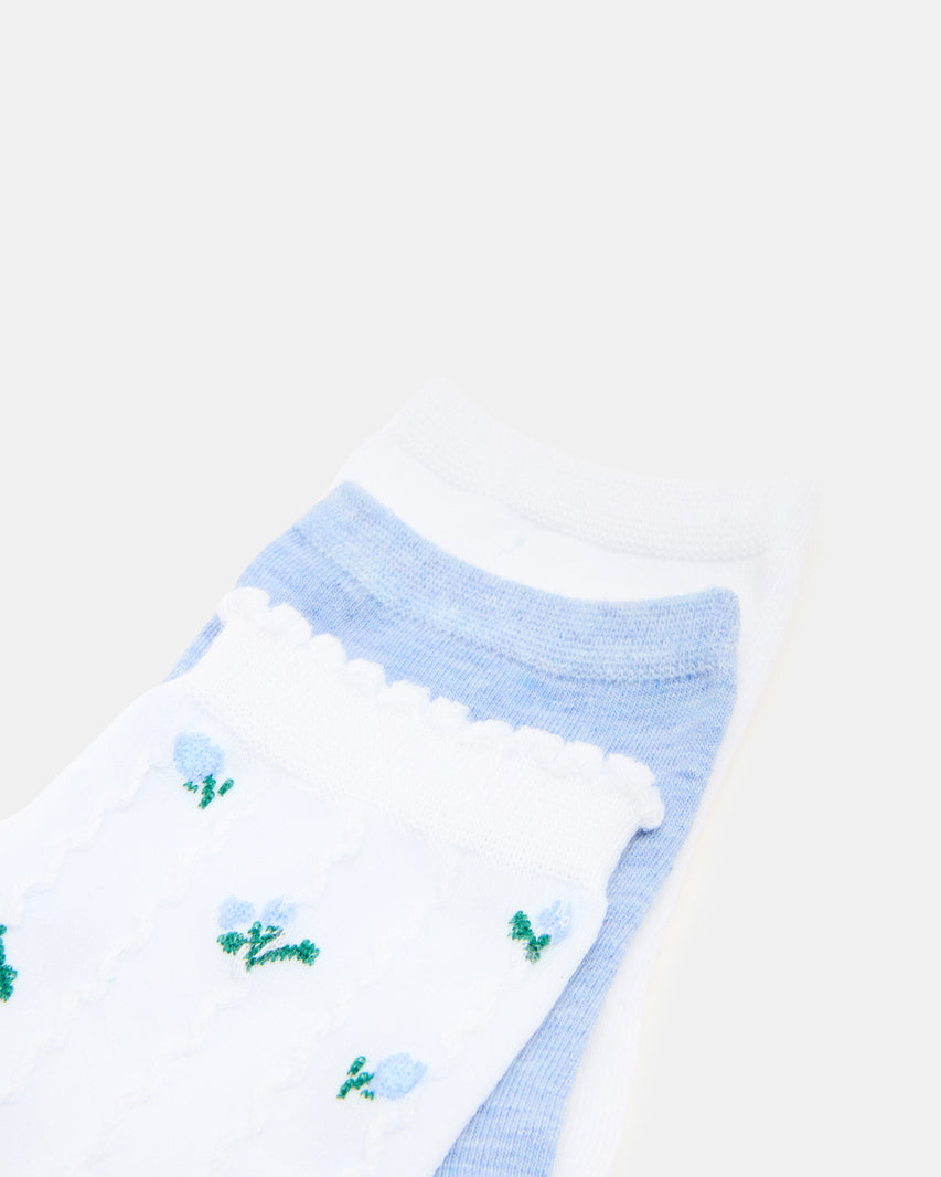3 SPRING PACK FLOWER SOCKS WHITE MULTI