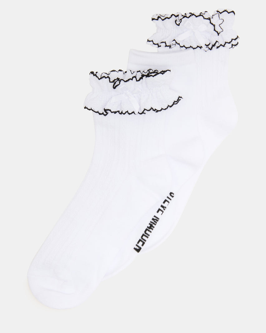 2 PACK AVA RUFFLE SOCKS WHITE Women's Double Ruffle Edge Anklet Socks | Steve Madden