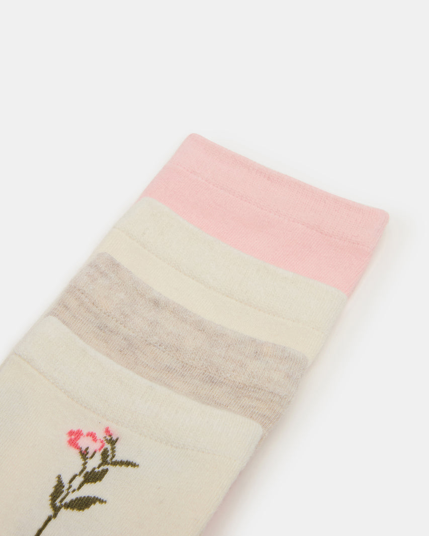 4 BLOOM PACK FLOWER SOCKS IVORY MULTI