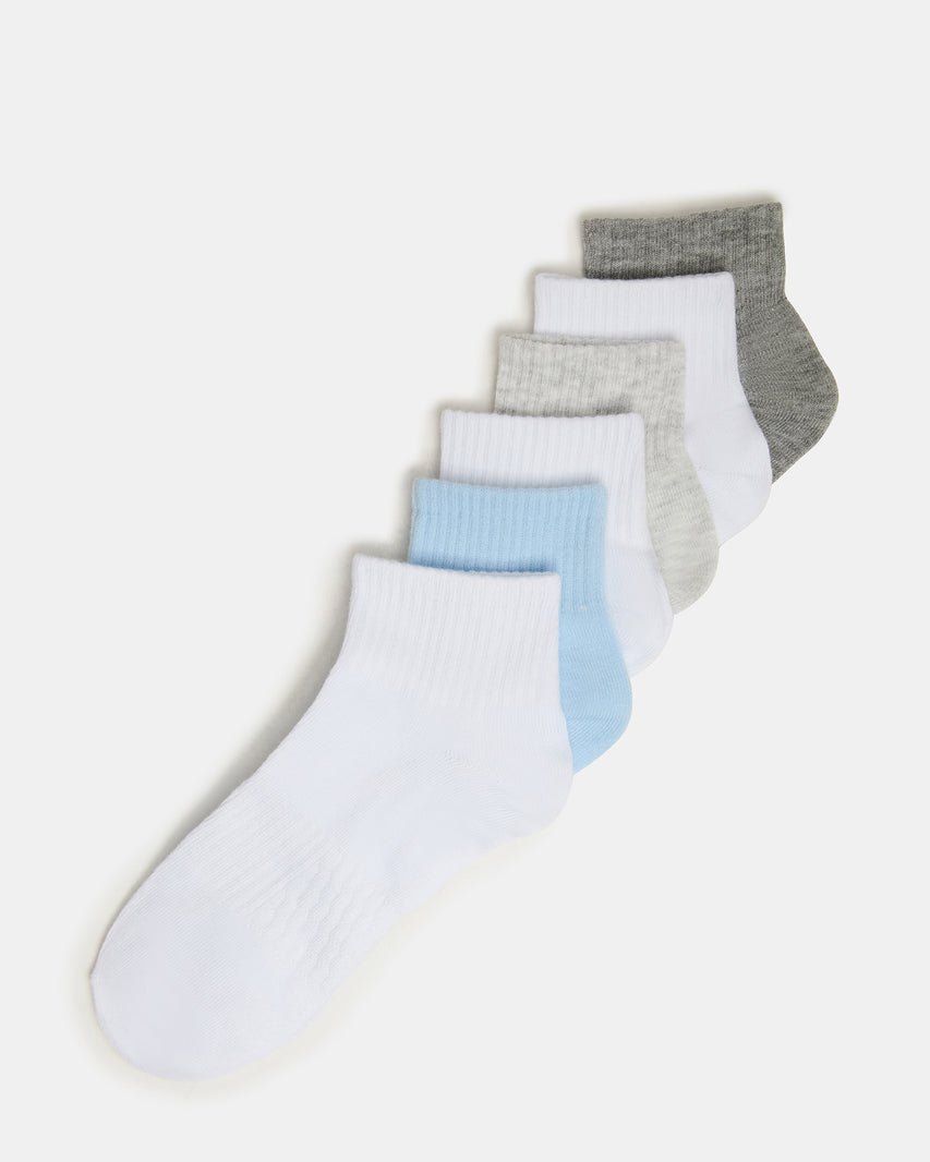 6 PACK PEYTON RIBBED QUARTER SOCKS WHITE MULTI Women's Quarter Socks | Steve Madden