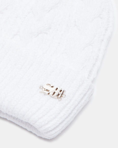 CHENILLE CABLE KNIT BEANIE IVORY