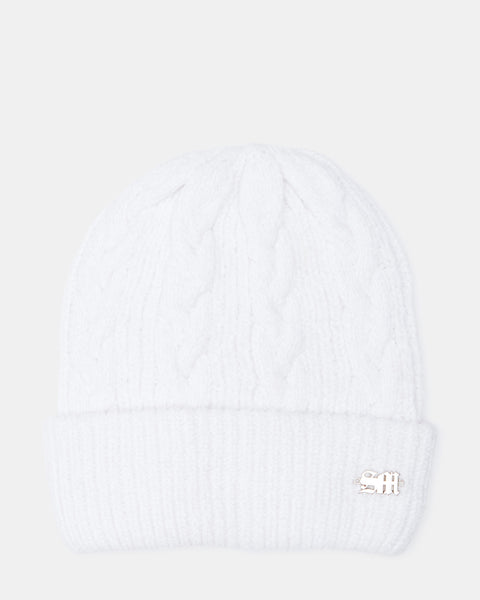 CHENILLE CABLE KNIT BEANIE IVORY