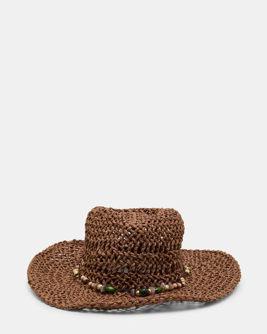 LEI BEADED TRIM WESTERN HAT Chocolate Women's Cowboy Hat | Steve Madden