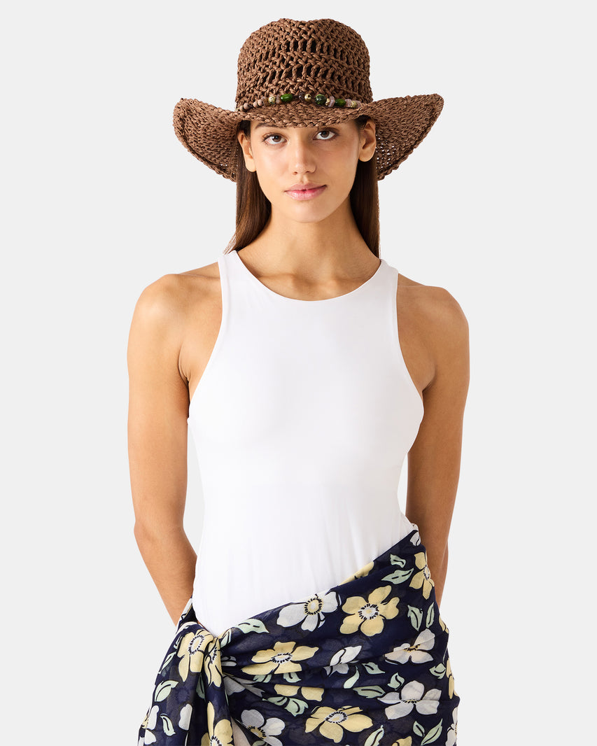 LEI BEADED TRIM WESTERN HAT CHOCOLATE - view 4