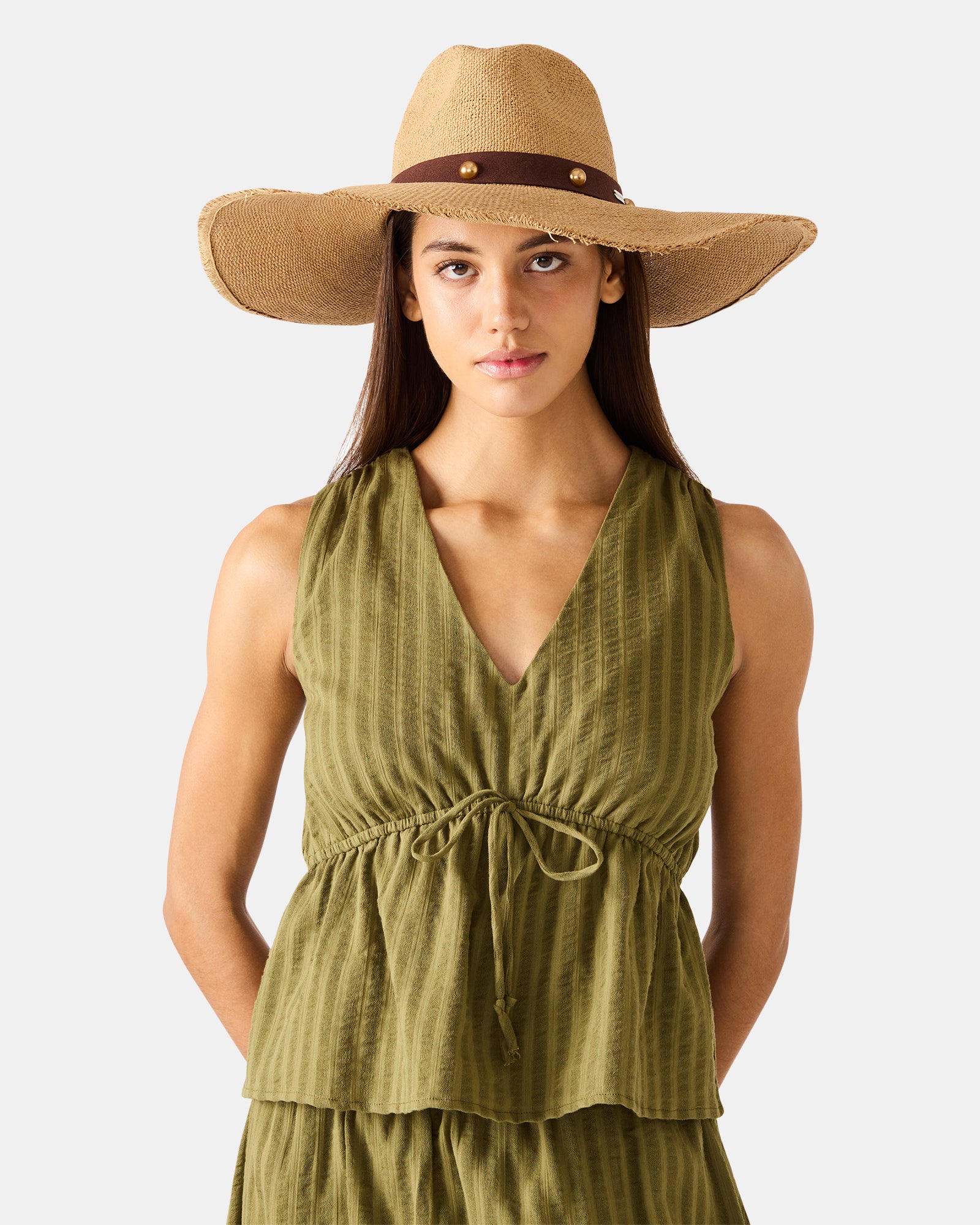 BOHO GLAM STUDS STRAW HAT TAN