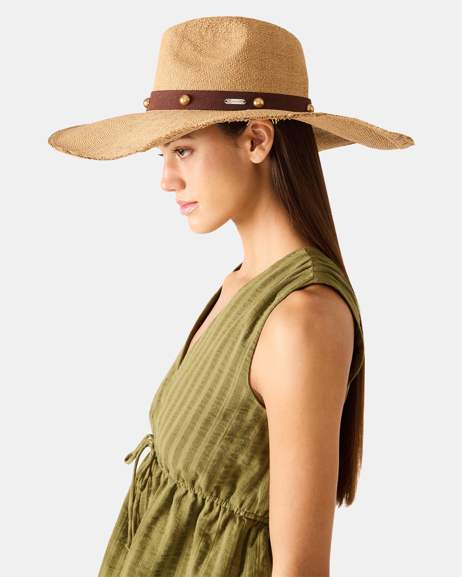 BOHO GLAM STUDS STRAW HAT TAN