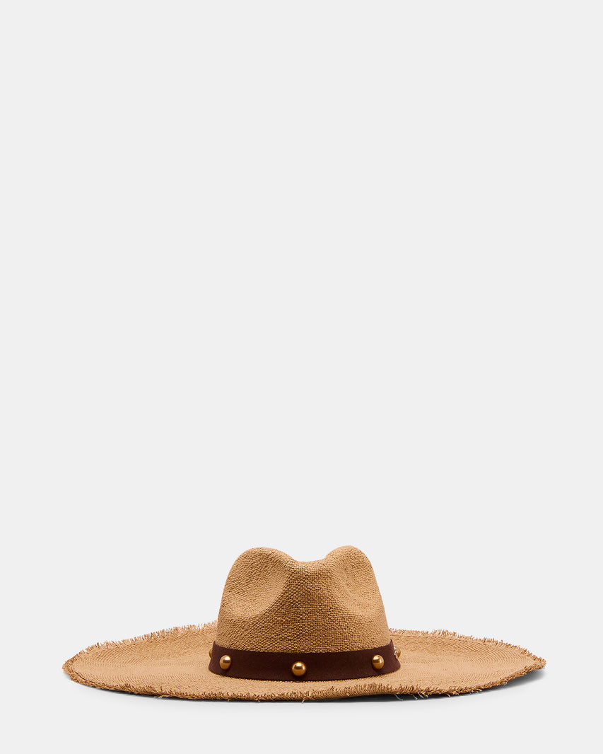 BOHO GLAM STUDS STRAW HAT TAN Women's Hat | Steve Madden