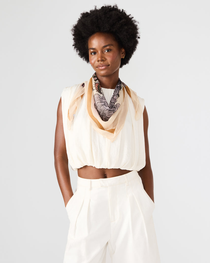 BOHO FLORAL SQUARE SCARF IVORY - view 3
