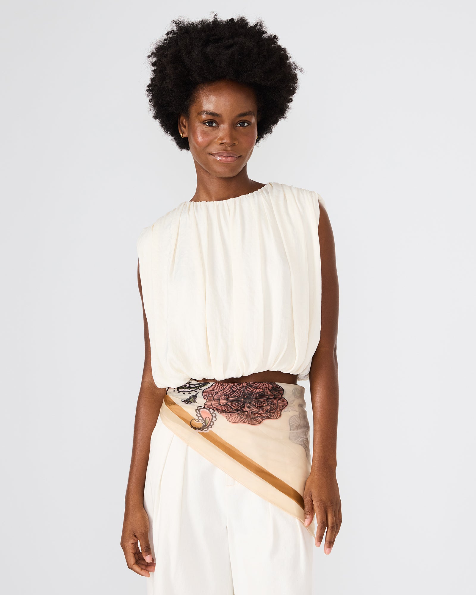 BOHO FLORAL SQUARE SCARF IVORY - view 4