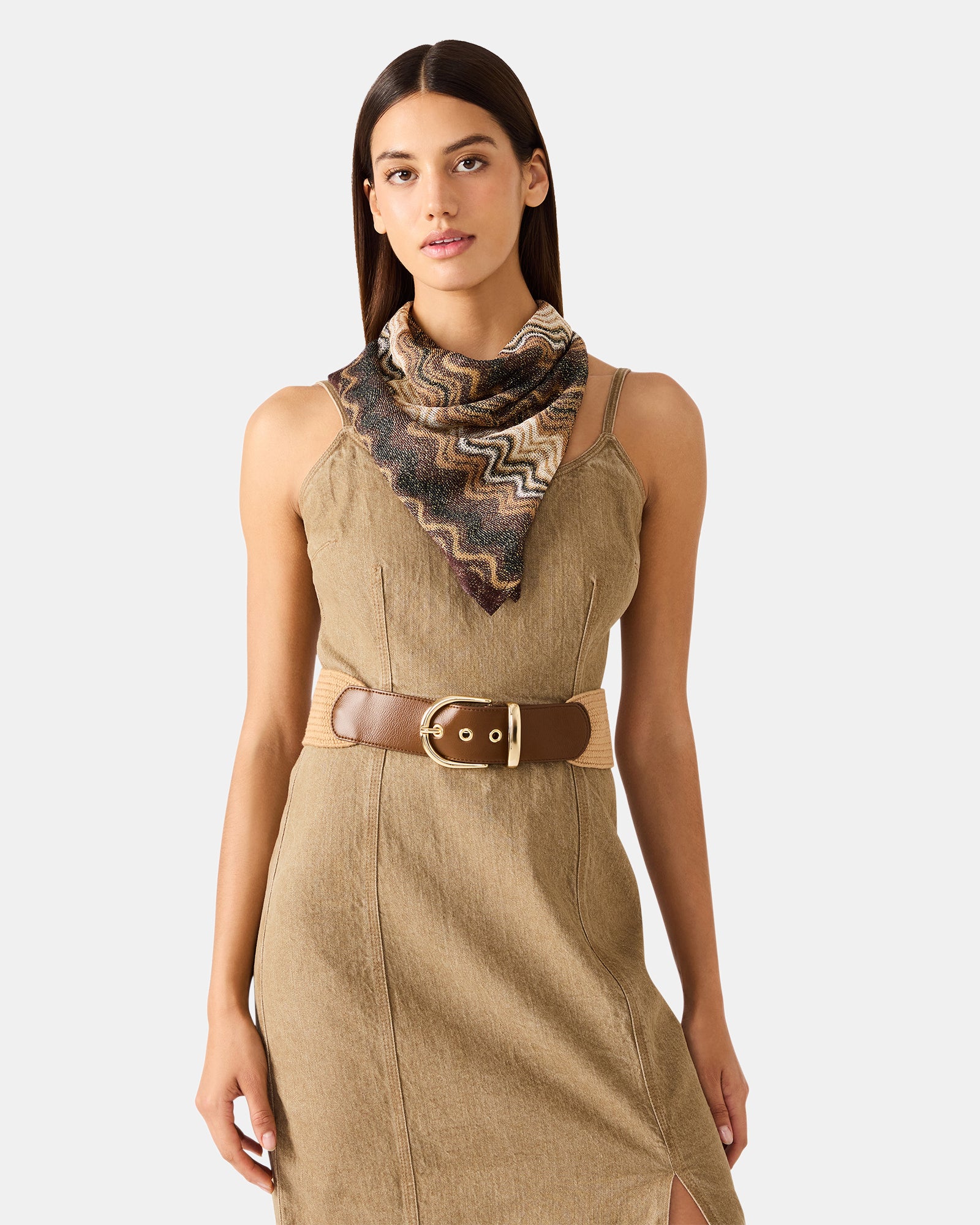 WAVY SHIMMER SQUARE SCARF NEUTRAL