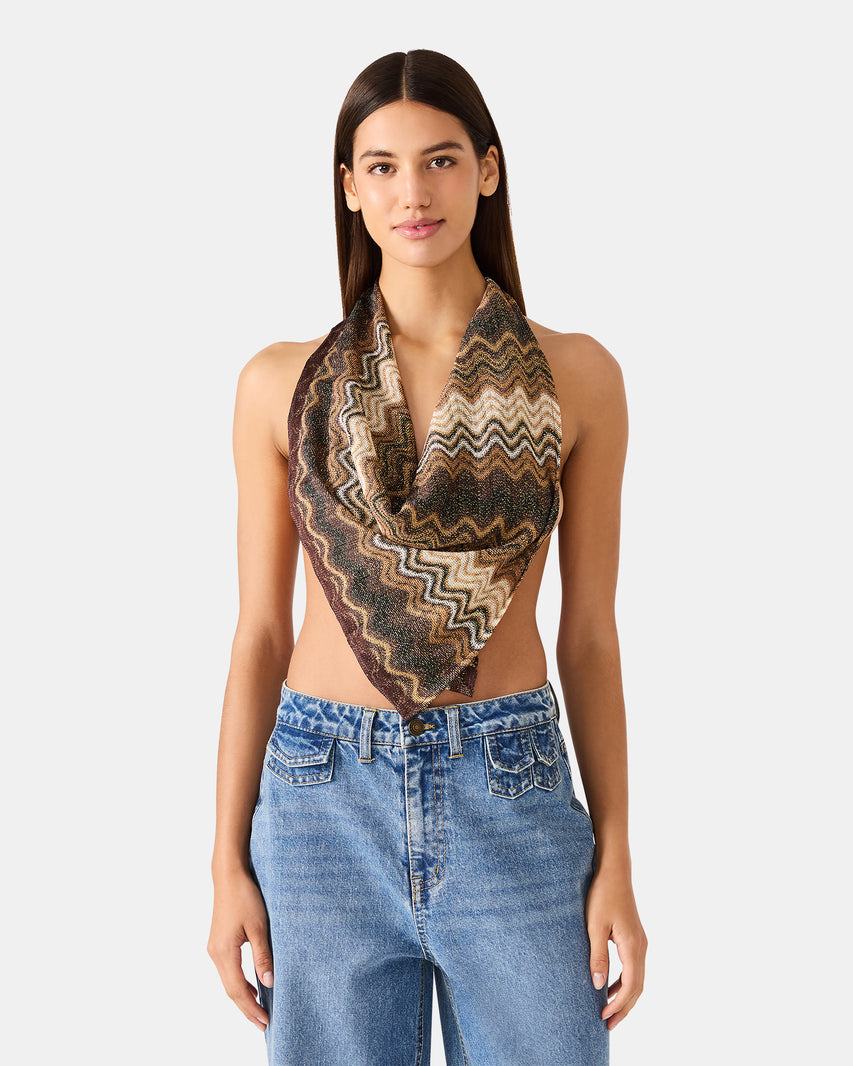 WAVY SHIMMER SQUARE SCARF NEUTRAL