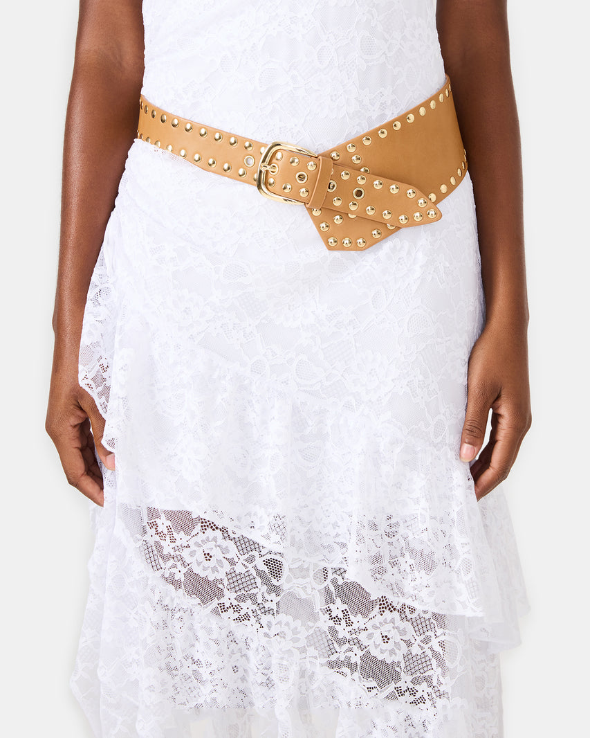STUDDED WIDE WAIST BELT BROWN - view 3