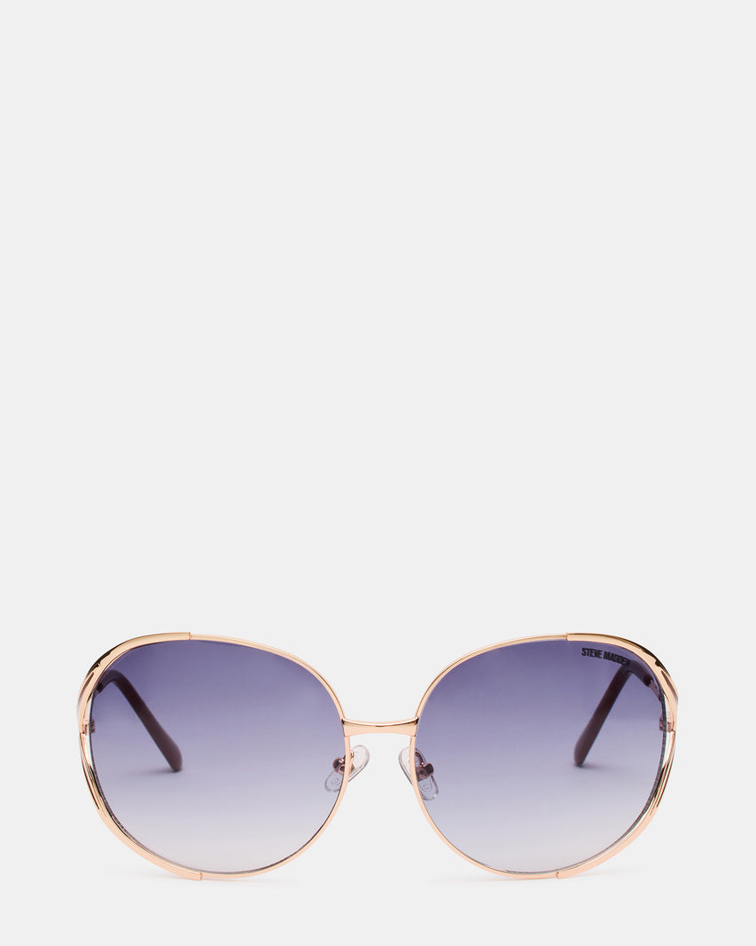 GLORIE Gold Frame Round Purple Gradient Lens Sunglasses | Steve Madden