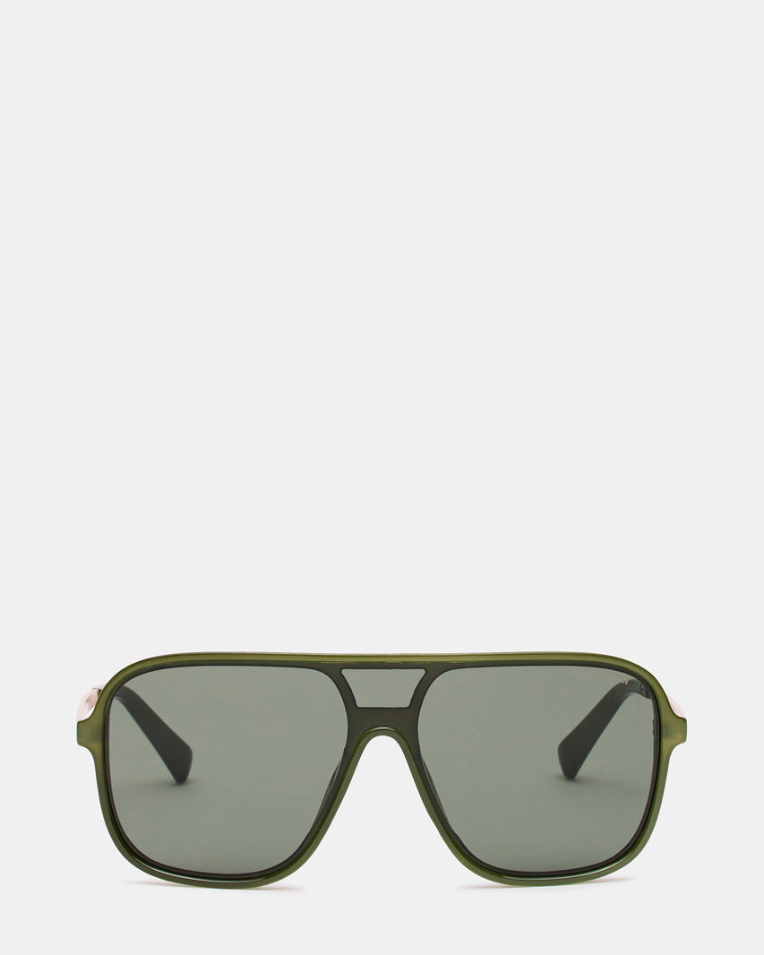 HARLAND Green Frame Shield Dark Grey Lens Sunglasses | Steve Madden