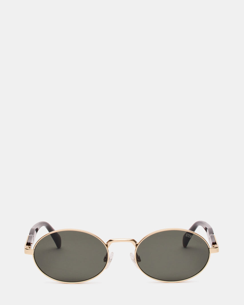 LANDY Gold Frame Oval Charcoal Lens Sunglasses | Steve Madden