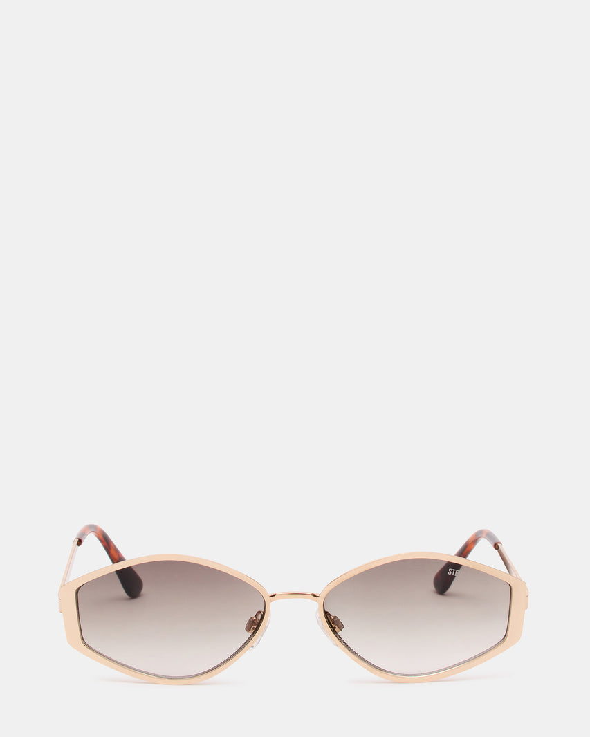 SHONDA Gold Frame Rectangle Brown Gradient Lens Sunglasses | Steve Madden