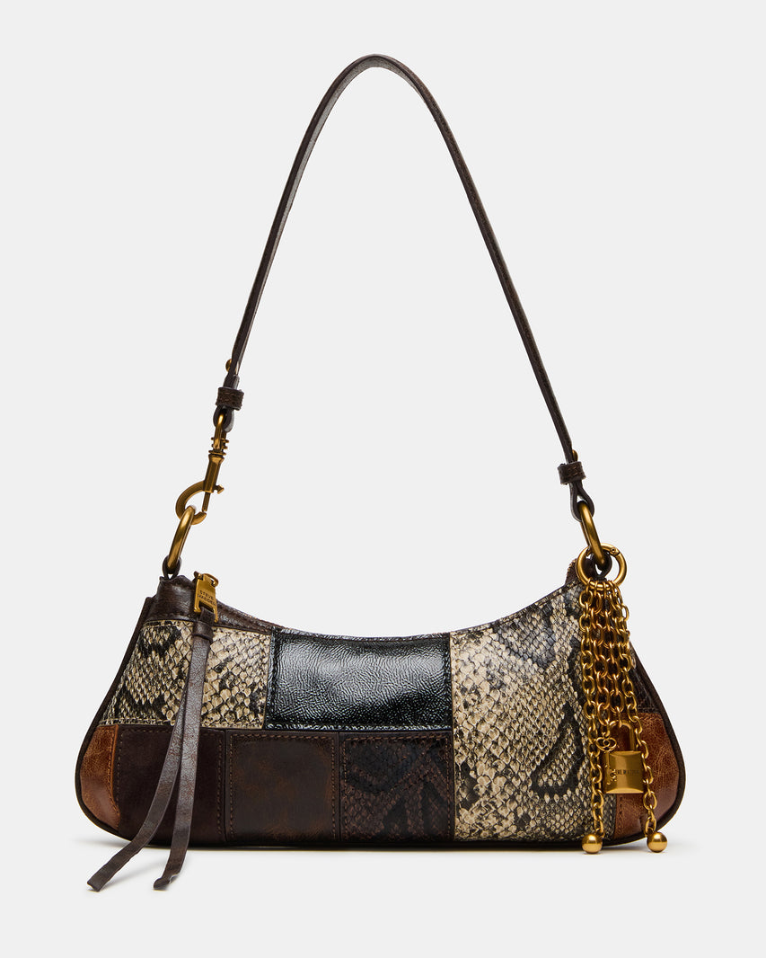 IRINA Patchwork Brown Multi Charms Shoulder Bag | Steve Madden