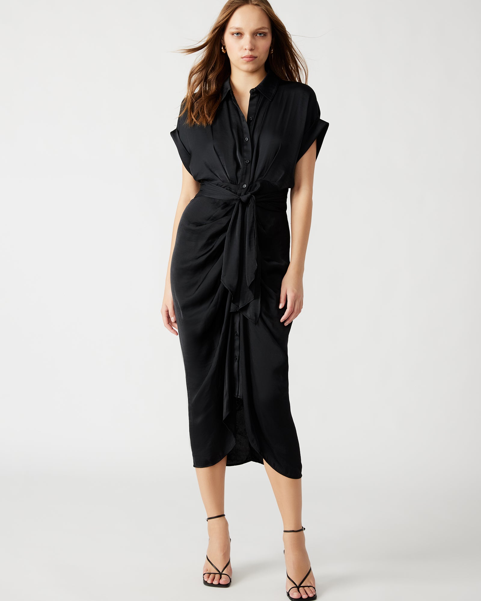 TORI Dress Black Button Up Collared Midi Dress Steve Madden