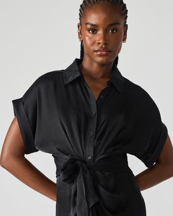 TORI Black Button Up Collared Midi Dress – Steve Madden