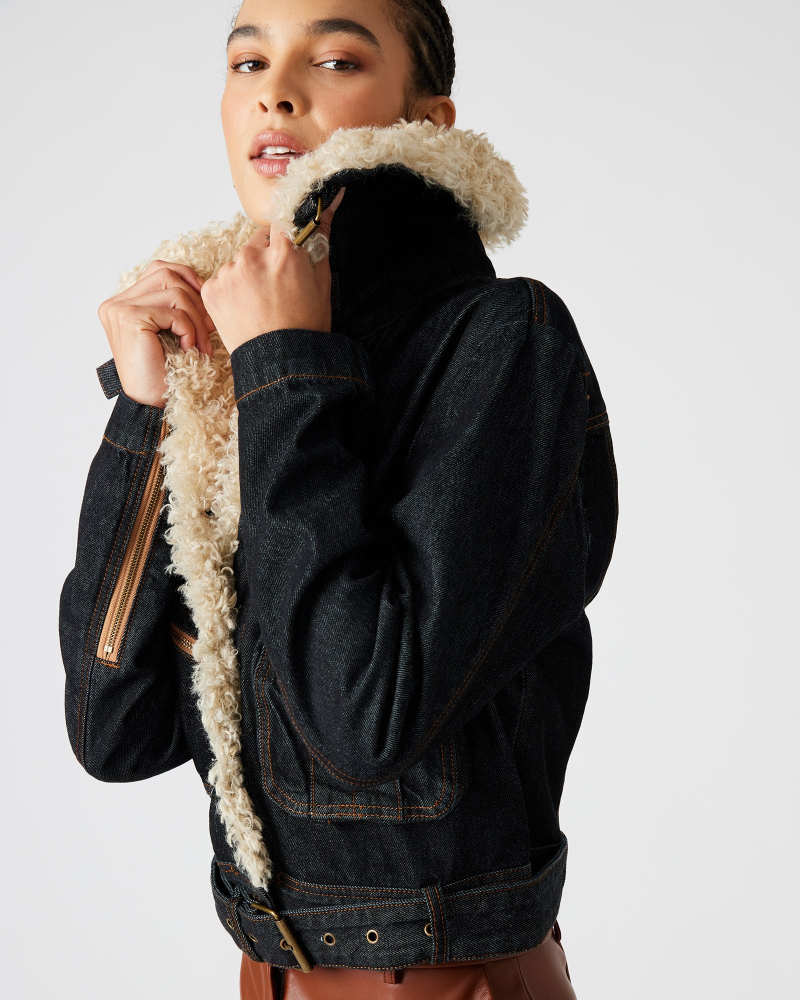 LAZULI Denim Jacket | Women's Faux Fur Lined Denim Jacket – Steve Madden