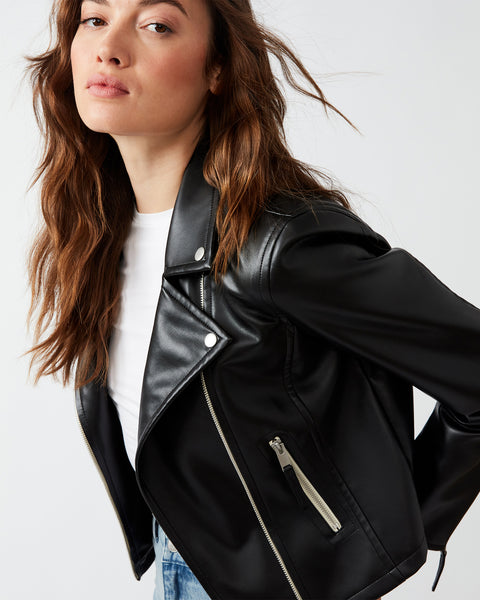 VINKA Jacket Black | Women's Faux Leather Biker Jacket – Steve Madden