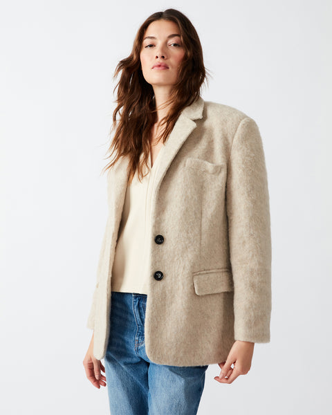 NANA Blazer Coat Beige | Women's Boyfriend Fit Blazer Coat – Steve Madden