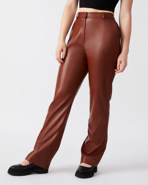 MERCER Faux Leather Pant Cognac | Women's Straight Leg Trousers – Steve ...