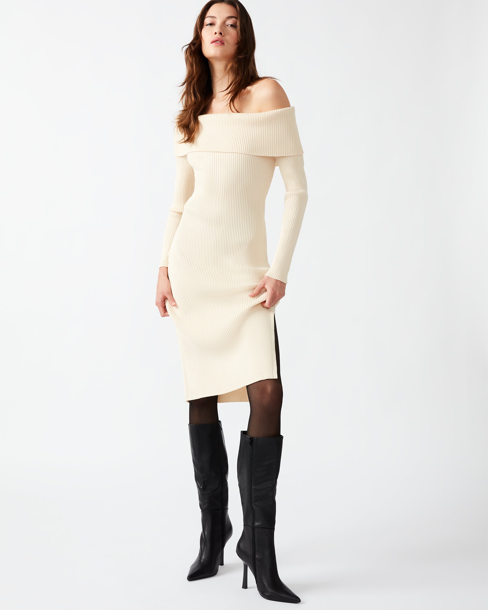 steve madden off the shoulder dress Steve Madden Francesca Knit Dress in White