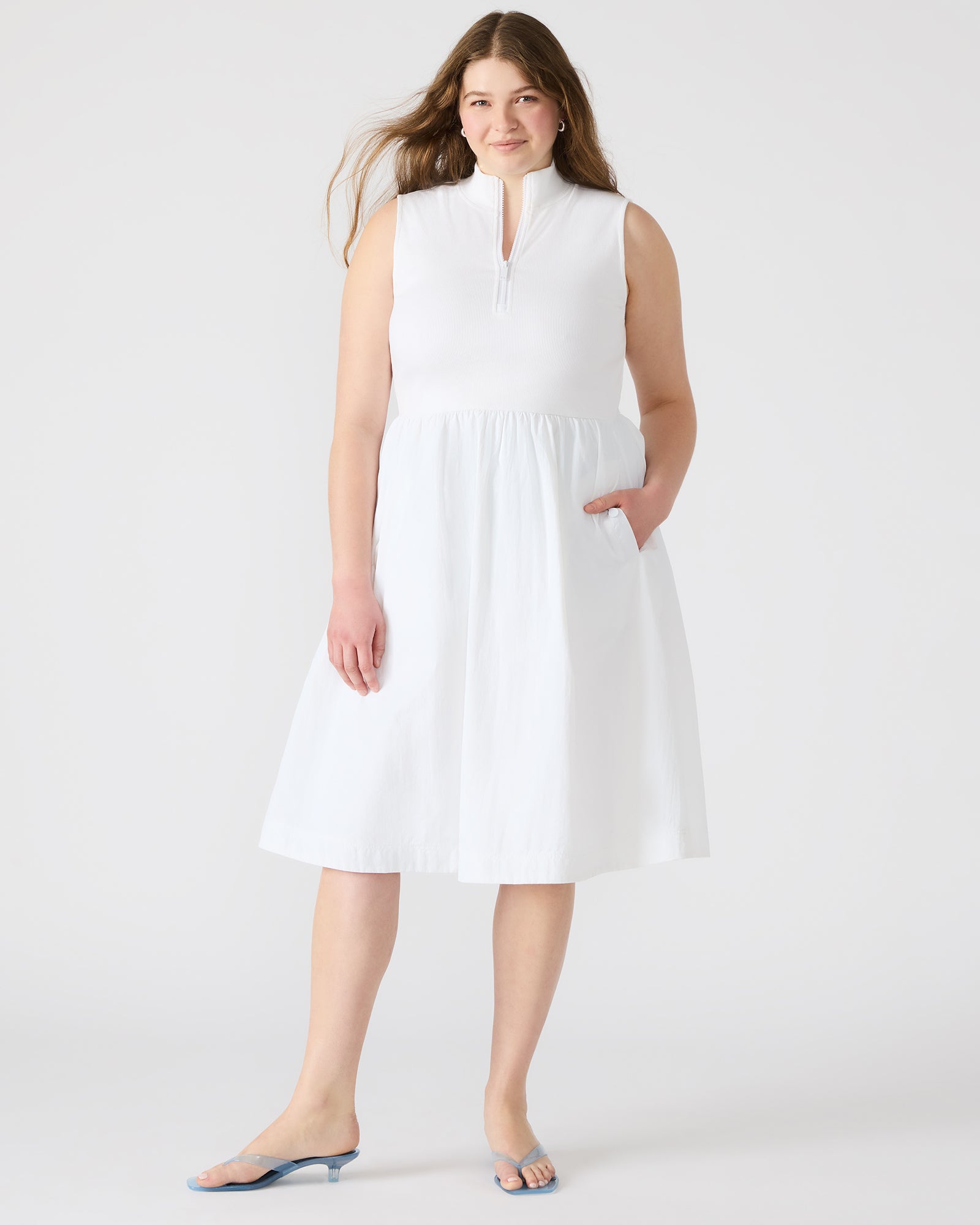 steve madden white dress BERLIN White Women's Mock Neck Midi Dress – Steve Madden
