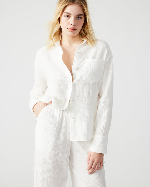 JUNA Top White | Women's Relaxed-Fit Button Up Shirt – Steve Madden