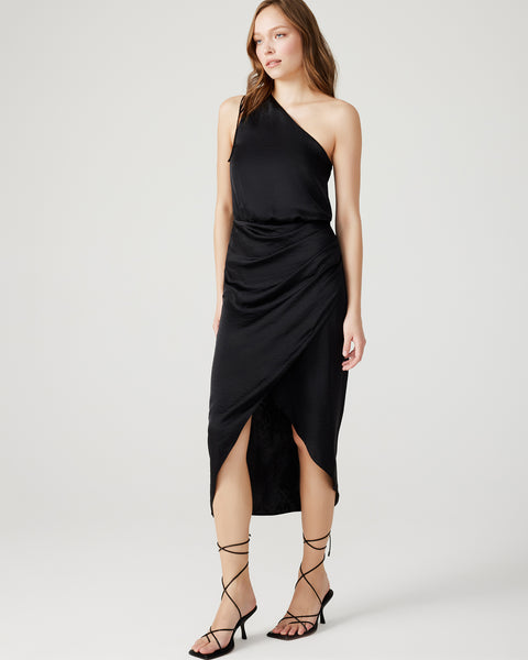 ADELE Dress Black | Women's Asymmetrical Midi Wrap Dress – Steve Madden