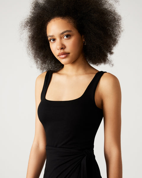 RHEA Dress Black | Women's Sleeveless Wrap Dress – Steve Madden