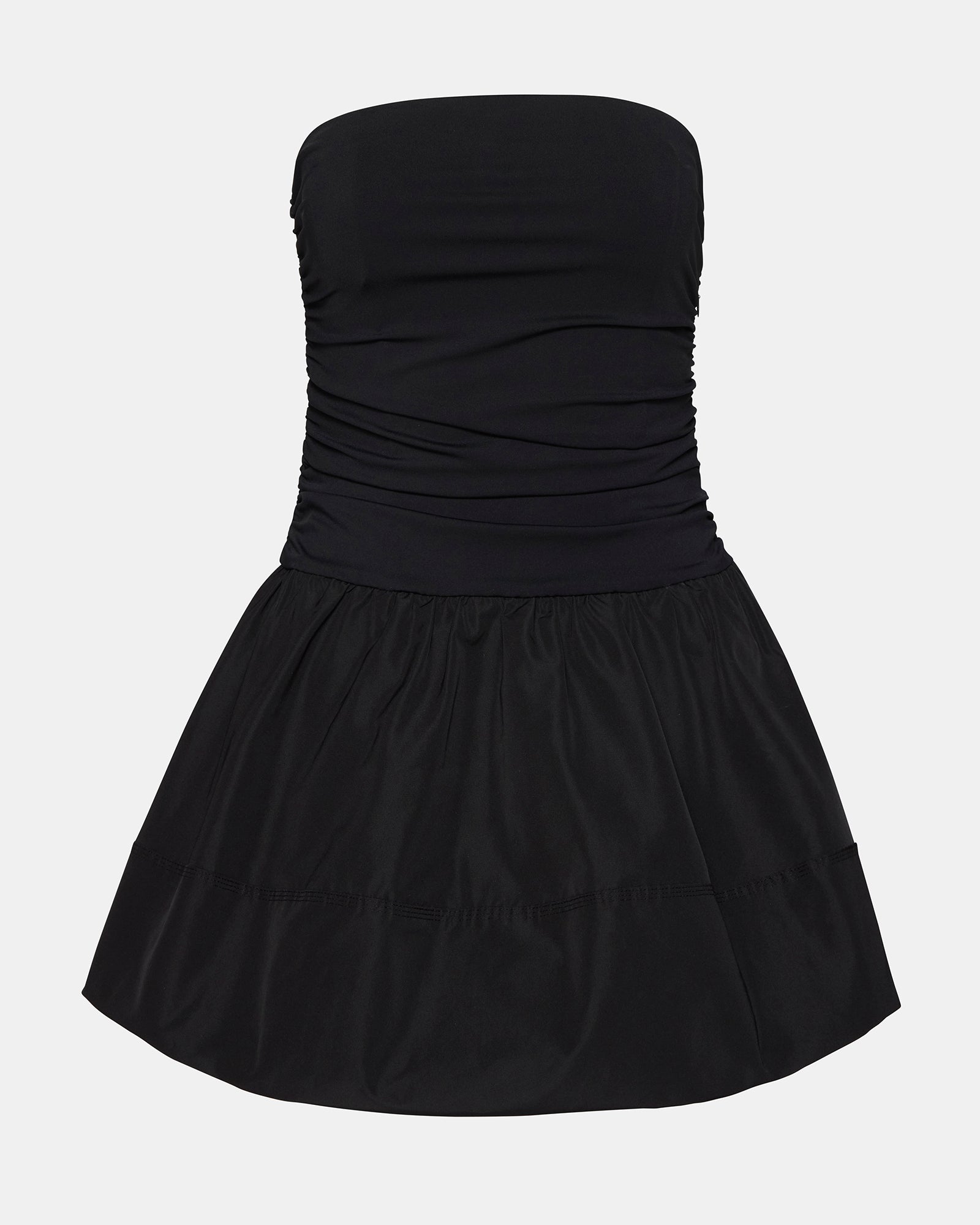 AMARI Dress Black | Women's Strapless Mini Bubble-Hem Dress Steve Madden AMARI Dress Black | Women's Strapless Mini Bubble-Hem Dress Steve Madden